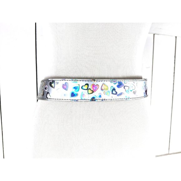 Iridescent silver heart plastic wide retro belt - Picture 4 of 4